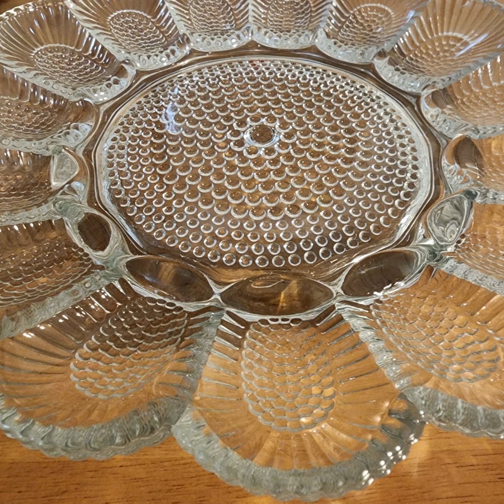 vintage Indiana Glass clear hobnail deviled Egg Plate tray platter dish - Picture 2 of 4